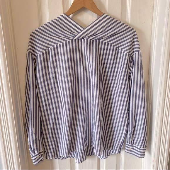 8Seconds - blue & white striped button down shirt - S - Picture 2 of 9